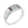 Thumbnail Image 1 of Men's 0.12 CT. T.W. Enhanced Champagne and White Diamond Ring in 10K White Gold