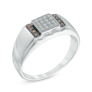 Men's 0.12 CT. T.W. Enhanced Champagne and White Diamond Ring in 10K White Gold