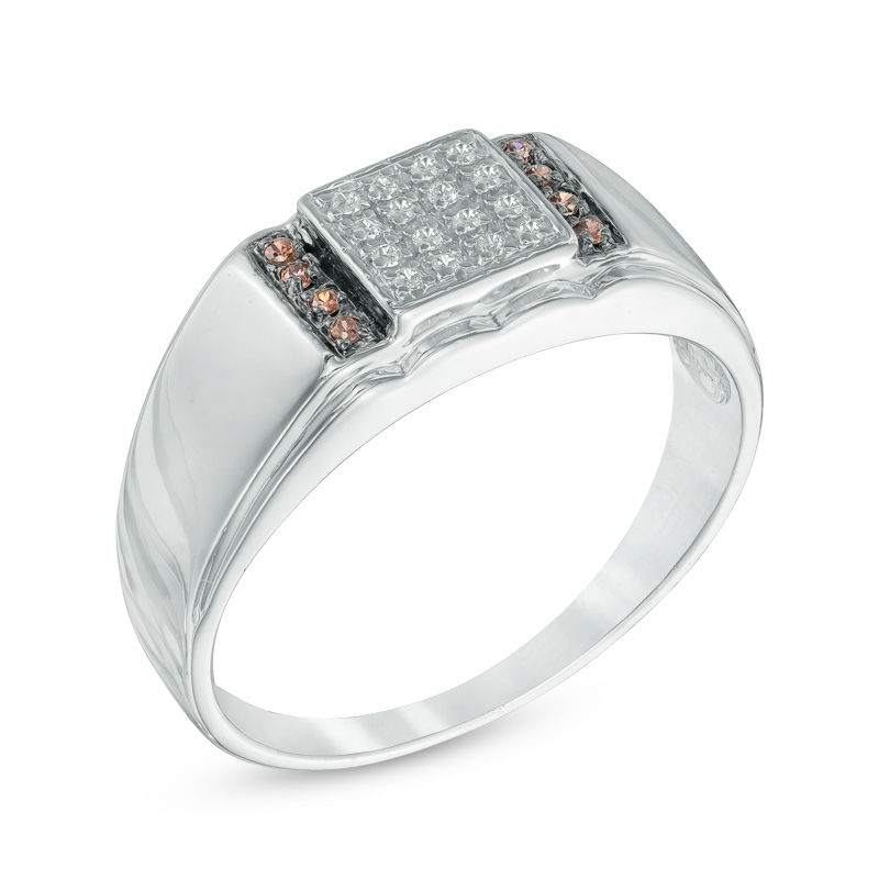 0.12 CT. T.W. Enhanced Champagne and White Diamond Ring in 10K White Gold