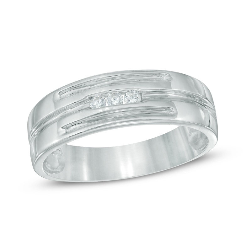 Men's 0.09 CT. T.W. Diamond Wedding Band in Sterling Silver|Peoples Jewellers