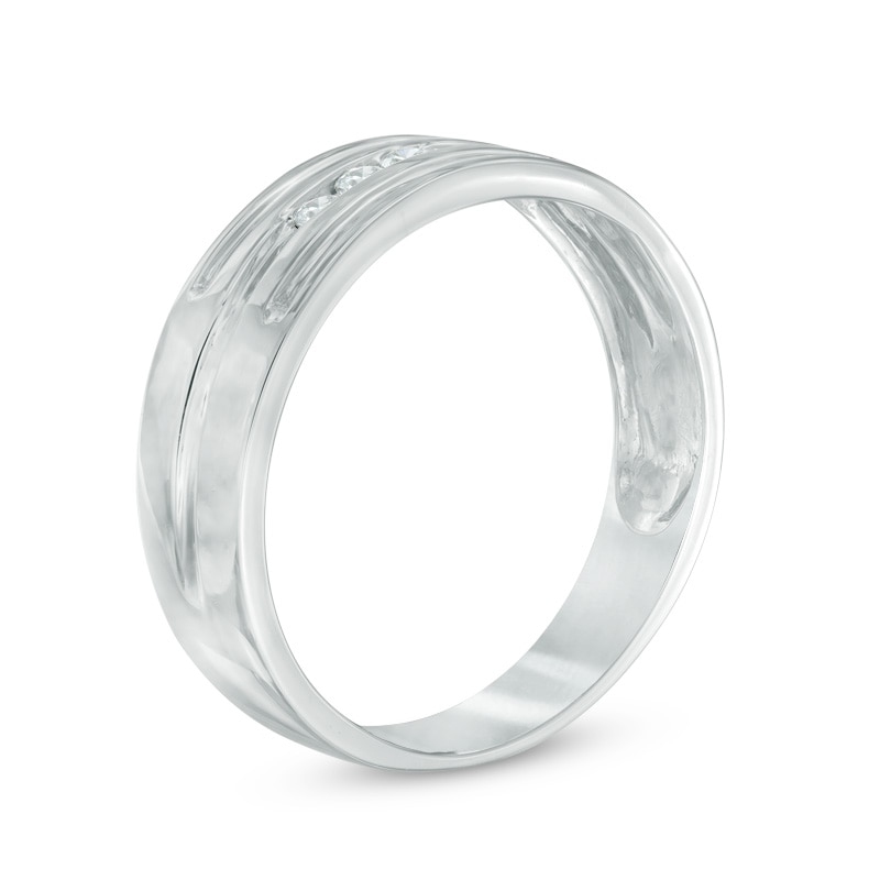 Main Image 2 of Men's 0.09 CT. T.W. Diamond Wedding Band in Sterling Silver
