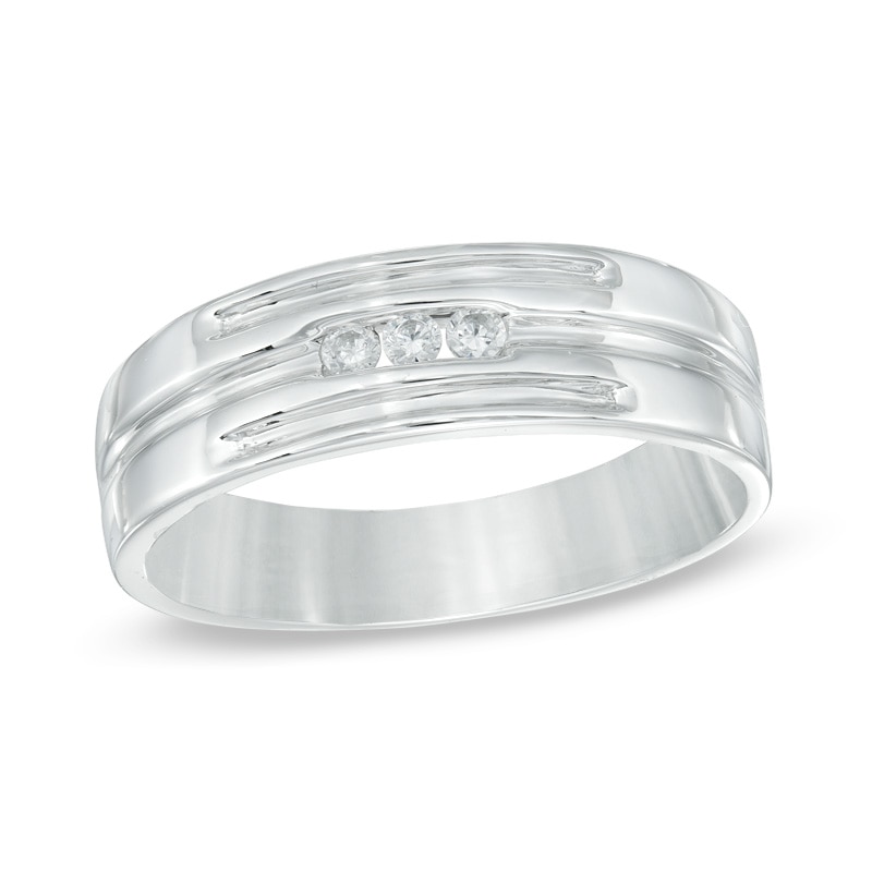 Men's 0.09 CT. T.W. Diamond Wedding Band in 10K White Gold