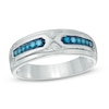 Thumbnail Image 0 of Men's 0.15 CT. T.W. Enhanced Blue and White Diamond Wedding Band in 10K White Gold