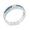 Thumbnail Image 2 of Men's 0.15 CT. T.W. Enhanced Blue and White Diamond Wedding Band in 10K White Gold