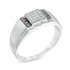 Men's 0.12 CT. T.W. Enhanced Champagne and White Diamond Ring in Sterling Silver
