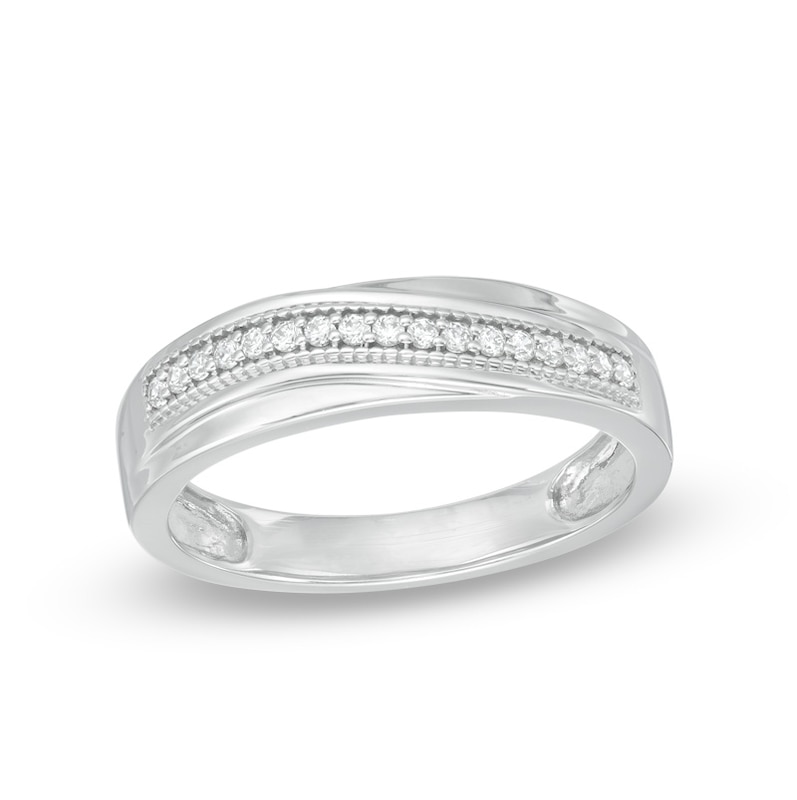 Men's 0.15 CT. T.W. Diamond Wedding Band in 10K White Gold