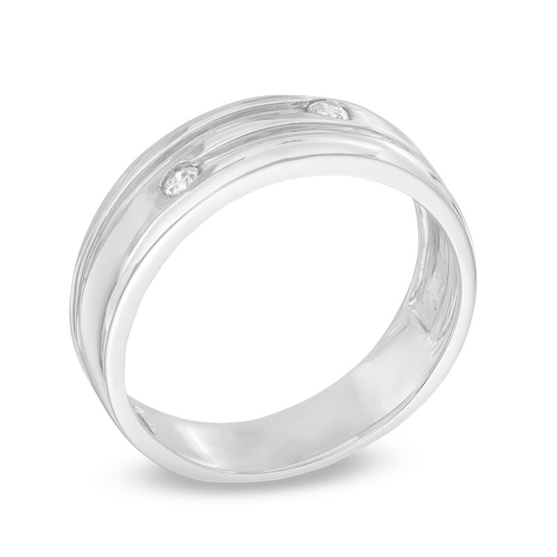 Main Image 2 of Men's 0.12 CT. T.W. Diamond Wedding Band in Sterling Silver