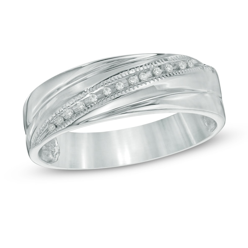 Main Image 1 of Men's Diamond Accent Wedding Band in Sterling Silver
