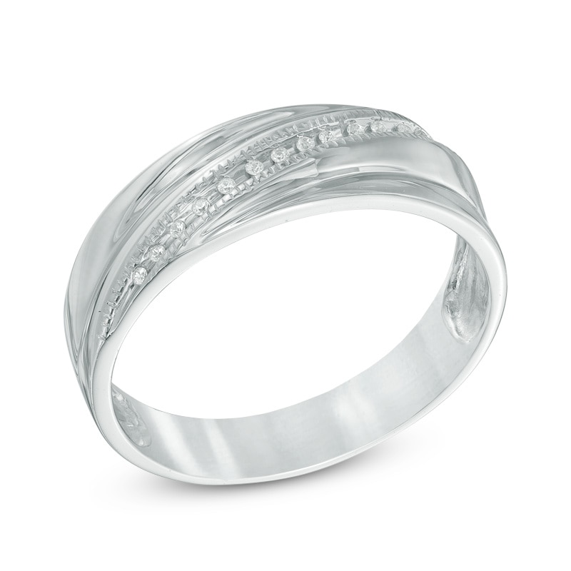 Main Image 2 of Men's Diamond Accent Wedding Band in Sterling Silver