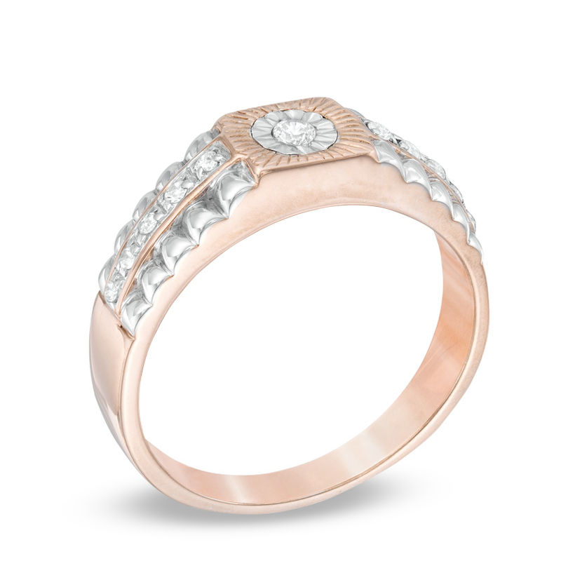 Main Image 2 of Men's 0.15 CT. T.W. Diamond Ring in 10K Two-Tone Gold