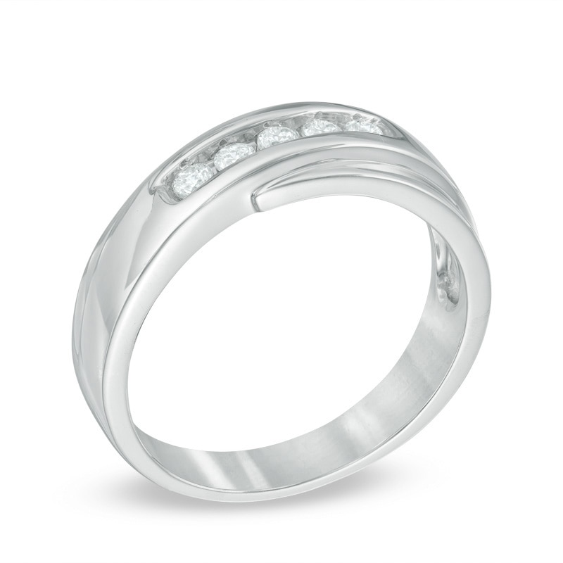 Main Image 2 of Men's 0.23 CT. T.W. Diamond Wedding Band in Sterling Silver