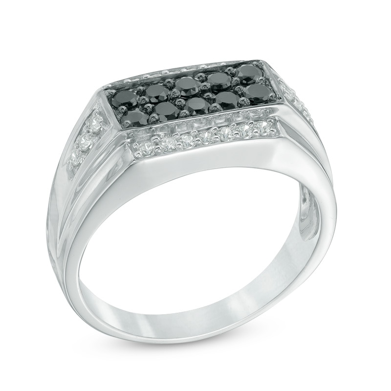 Main Image 2 of Men's 0.70 CT. T.W. Enhanced Black and White Diamond Ring in Sterling Silver
