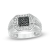 Thumbnail Image 0 of Men's 0.70 CT. T.W. Enhanced Black and White Diamond Square Composite Ring in Sterling Silver