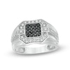Thumbnail Image 1 of Men's 0.70 CT. T.W. Enhanced Black and White Diamond Square Composite Ring in Sterling Silver
