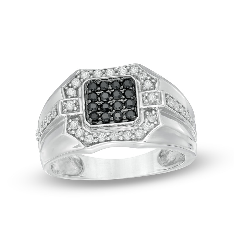 Men's 0.70 CT. T.W. Enhanced Black and White Diamond Square Composite Ring in Sterling Silver|Peoples Jewellers