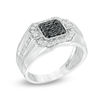 Thumbnail Image 1 of Men's 0.70 CT. T.W. Enhanced Black and White Diamond Square Composite Ring in Sterling Silver