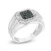 Thumbnail Image 2 of Men's 0.70 CT. T.W. Enhanced Black and White Diamond Square Composite Ring in Sterling Silver