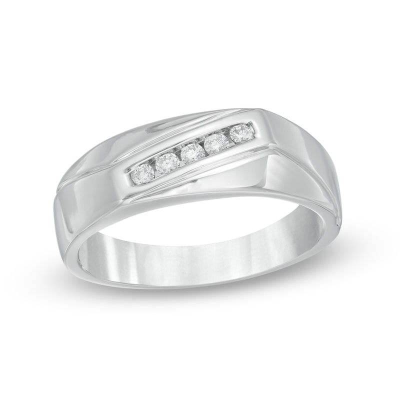 Men's 0.18 CT. T.W. Diamond Wedding Band in 10K White Gold