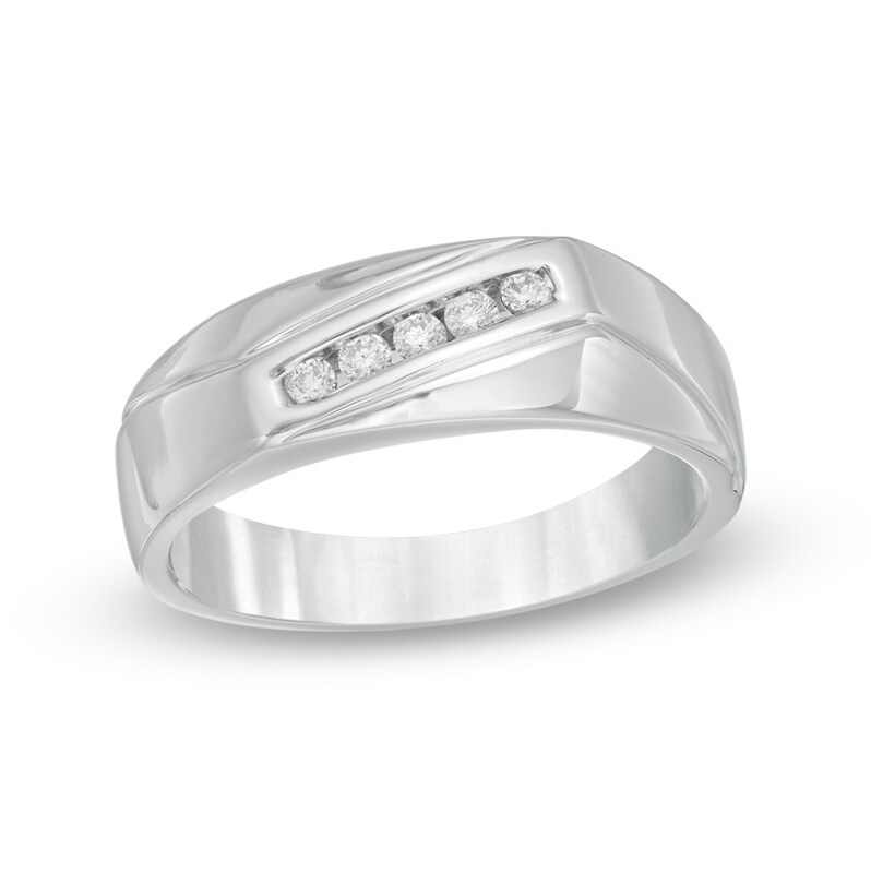 Men's 0.18 CT. T.W. Diamond Wedding Band in 10K White Gold
