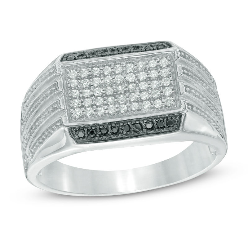 Men's 0.30 CT. T.W. Enhanced Black and White Diamond Ring in Sterling Silver|Peoples Jewellers