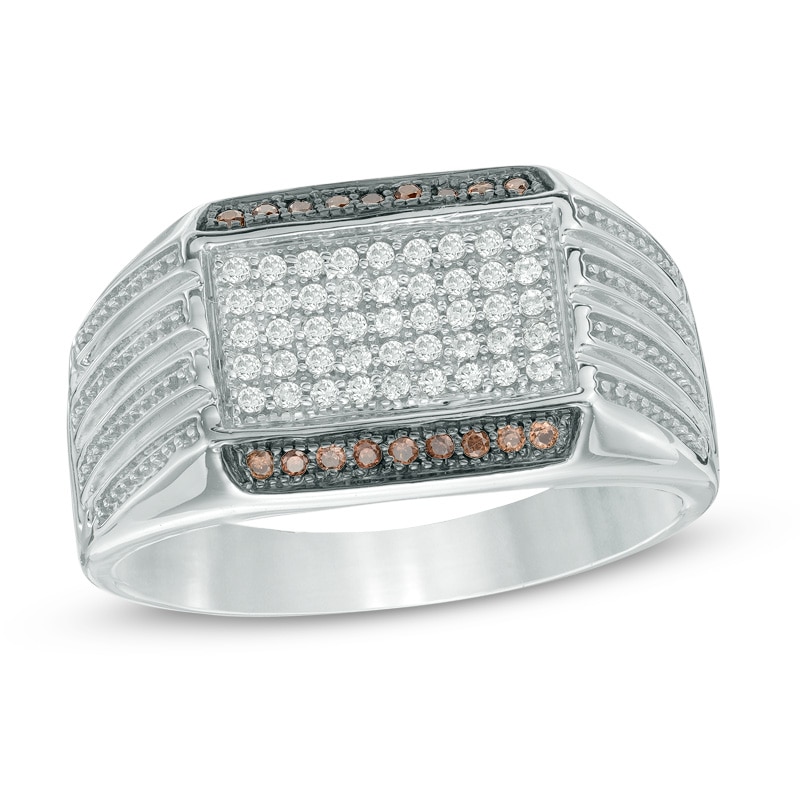 Men's 0.30 CT. T.W. Enhanced Champagne and White Diamond Ring in Sterling Silver|Peoples Jewellers