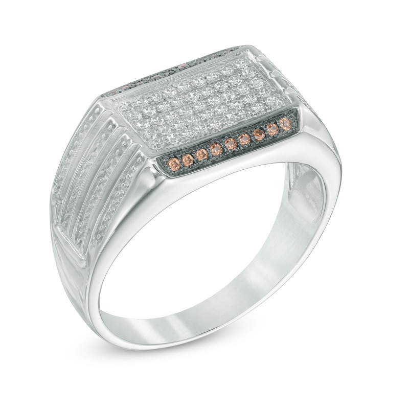 Main Image 2 of Men's 0.30 CT. T.W. Enhanced Champagne and White Diamond Ring in Sterling Silver