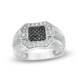 0.70 CT. T.W. Enhanced Black and White Diamond Square Composite Ring in 10K White Gold