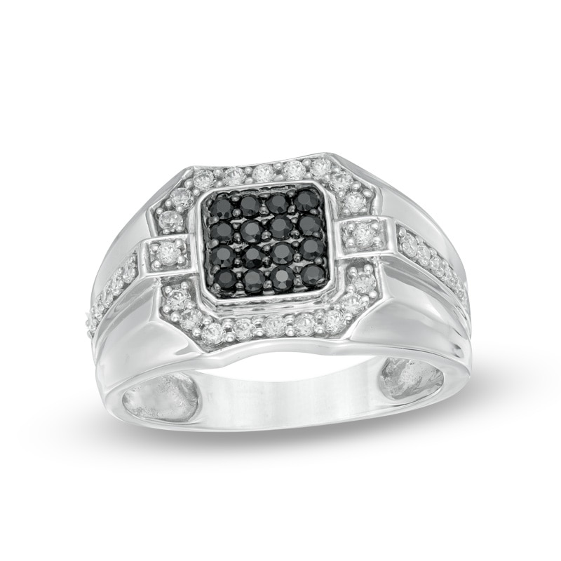 Men's 0.70 CT. T.W. Enhanced Black and White Diamond Square Composite Ring in 10K White Gold|Peoples Jewellers