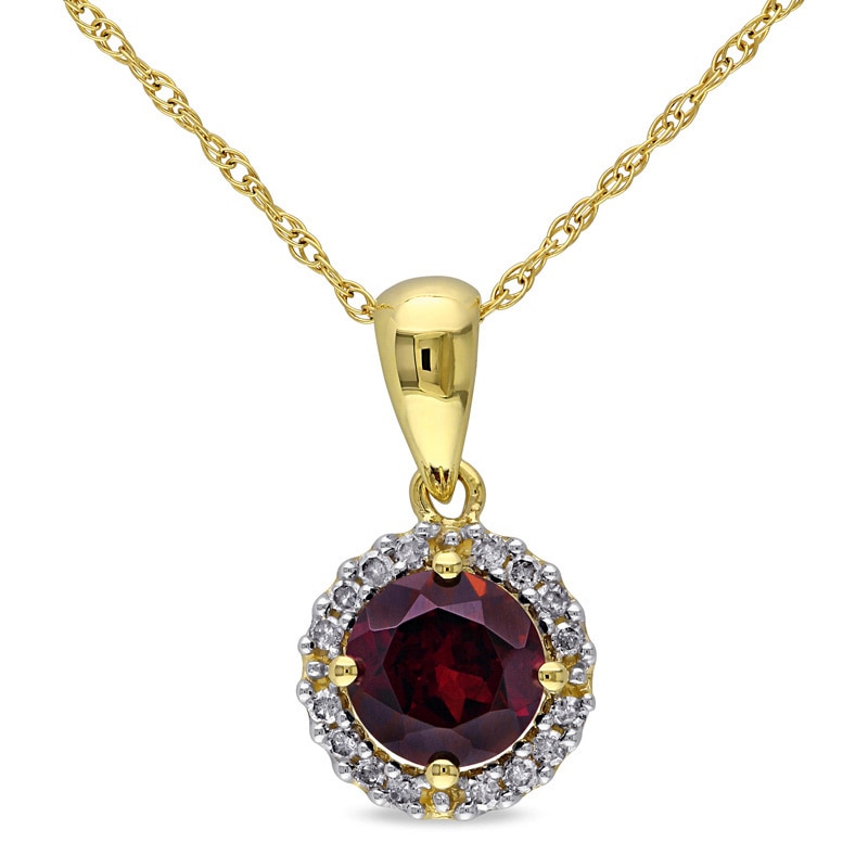 6.0mm Garnet and Diamond Accent Frame Pendant in 10K Gold - 17"|Peoples Jewellers