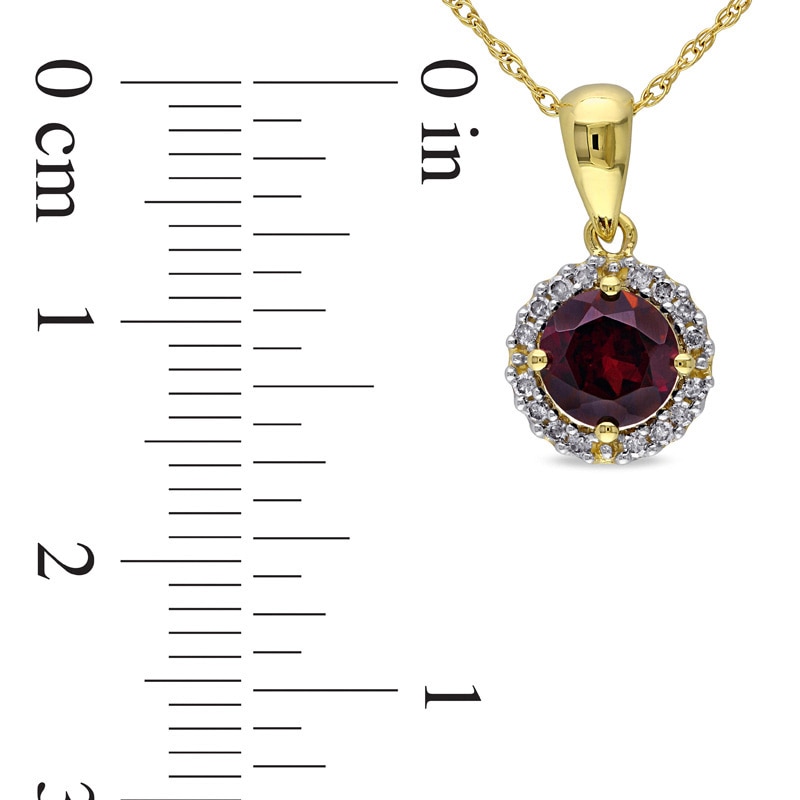 6.0mm Garnet and Diamond Accent Frame Pendant in 10K Gold - 17"