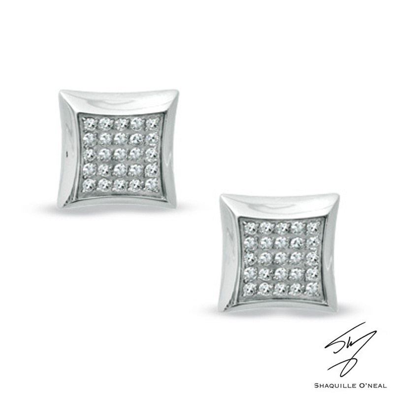 Main Image 1 of Men's 0.25 CT. T.W. Diamond Square Stud Earrings in Stainless Steel