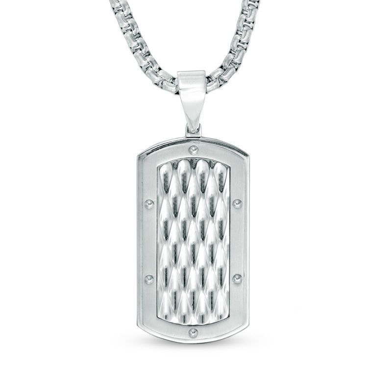 Men s Diamond Cut Dog Tag Pendant in Stainless Steel 24
