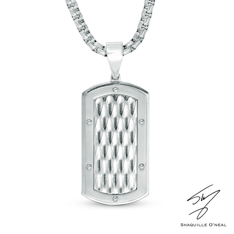 Main Image 1 of Men's Diamond-Cut Dog Tag Pendant in Stainless Steel - 24"