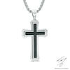 Men's Gothic-Style Cross Pendant with Black Carbon Fibre in Stainless Steel - 24"