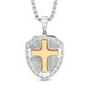 Men's Lord's Prayer Shield Pendant in Stainless Steel and Yellow IP - 24"