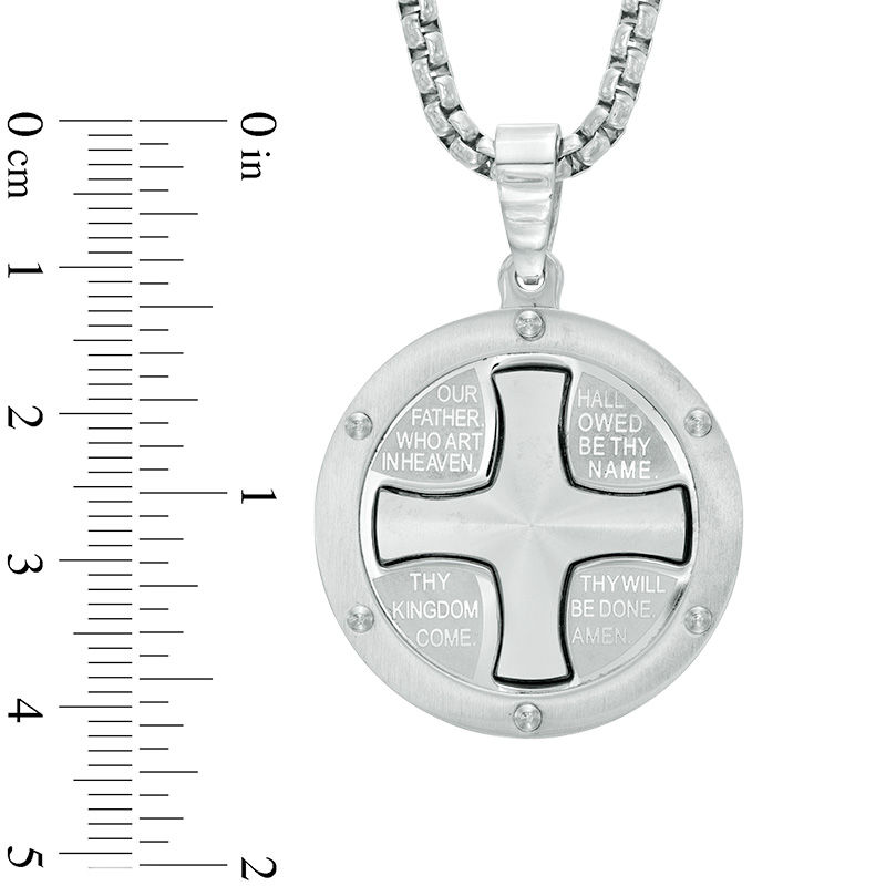 Men's Satin Lord's Prayer Medallion Pendant in Stainless Steel - 24"