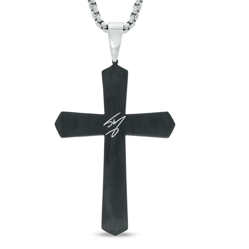 Men's Lord's Prayer Cross Pendant in Stainless Steel and Black IP - 24"