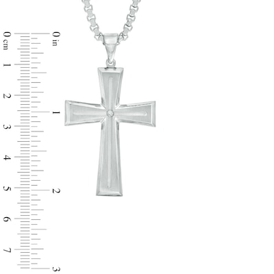 Men's Diamond Accent Cross Pendant in Stainless Steel - 24"
