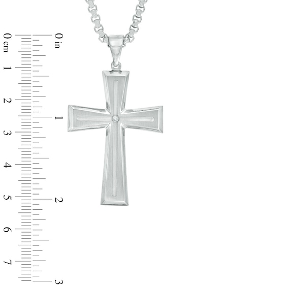 Men's Diamond Accent Cross Pendant in Stainless Steel - 24"