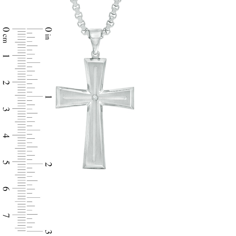 Men's Diamond Accent Cross Pendant in Stainless Steel - 24"|Peoples Jewellers