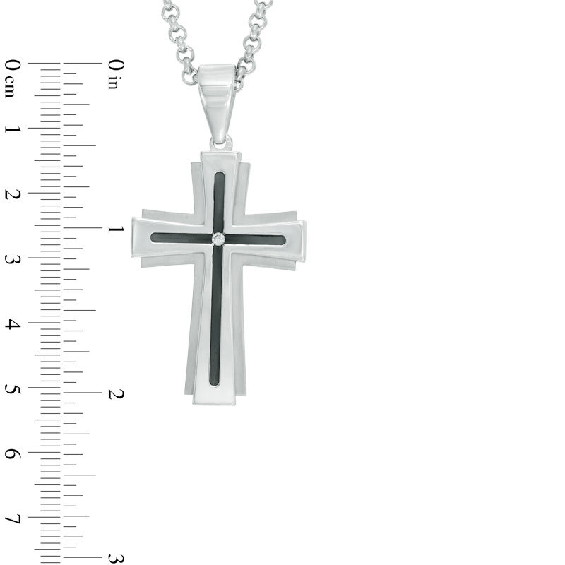 Peoples Men s Diamond Accent Groove Cross Pendant in Two Tone Stainless Steel 24 Peoples Jewellers Bramalea City Centre