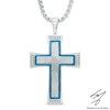 Thumbnail Image 1 of Men's 0.12 CT. T.W. Diamond Cross Pendant in Stainless Steel and Blue IP - 24"