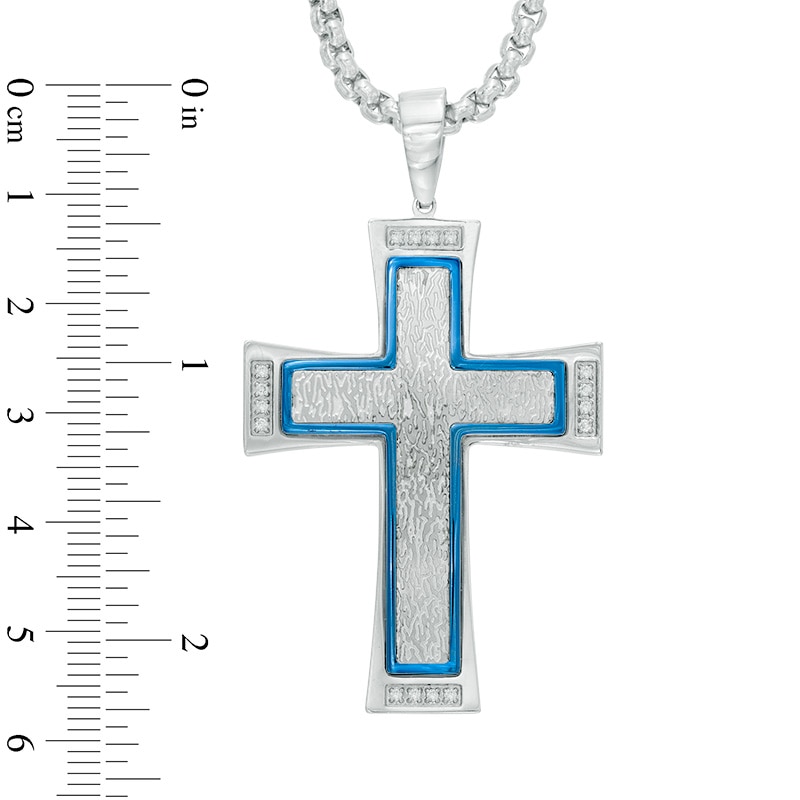 Men's 0.12 CT. T.W. Diamond Cross Pendant in Stainless Steel and Blue IP - 24"|Peoples Jewellers