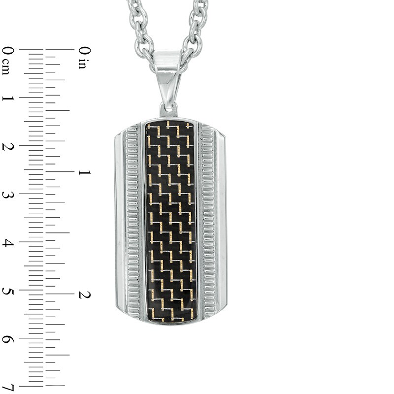 Main Image 2 of Men's Dog Tag Pendant in Stainless Steel with Black Carbon Fiber Inlay - 24"
