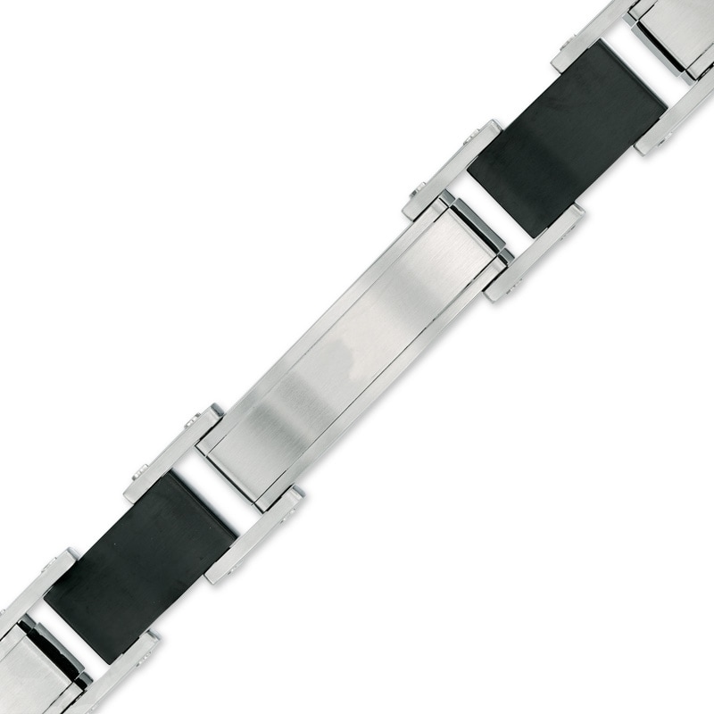 Men's Alternating Cable and Textured Link Bracelet in Stainless Steel and Two-Tone IP - 8.5"