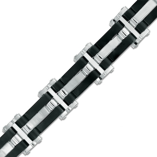 Men's Wavy Link Bracelet in Stainless Steel and Black IP - 8.5"