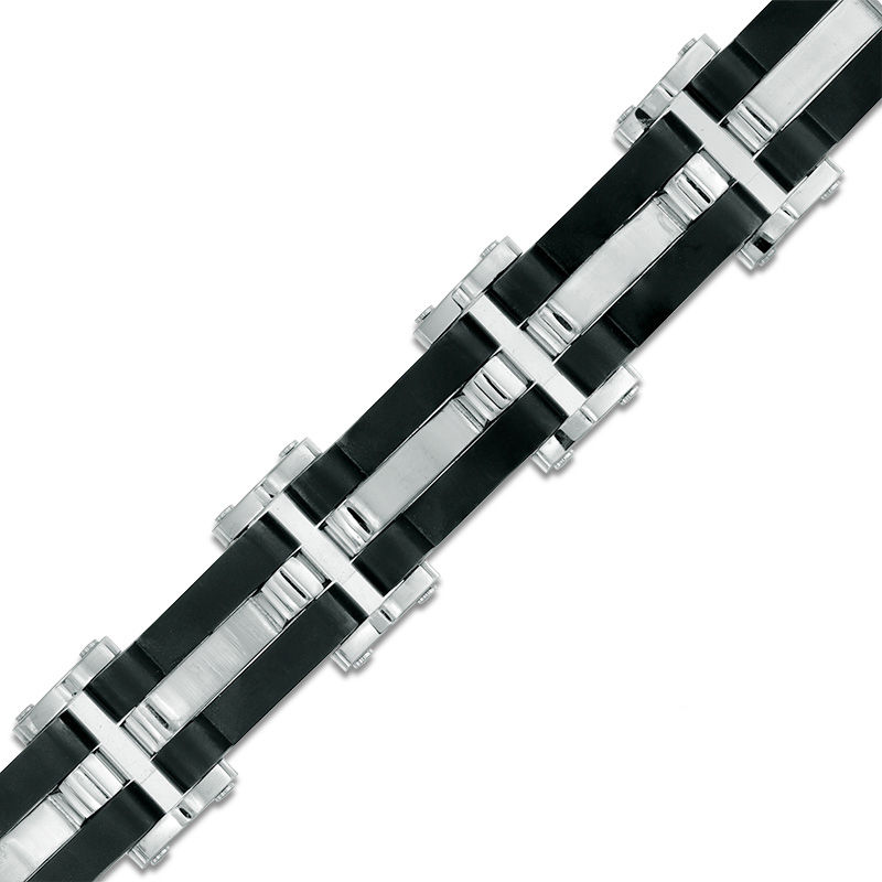 Wavy Link Bracelet in Stainless Steel and Black IP - 8.5"
