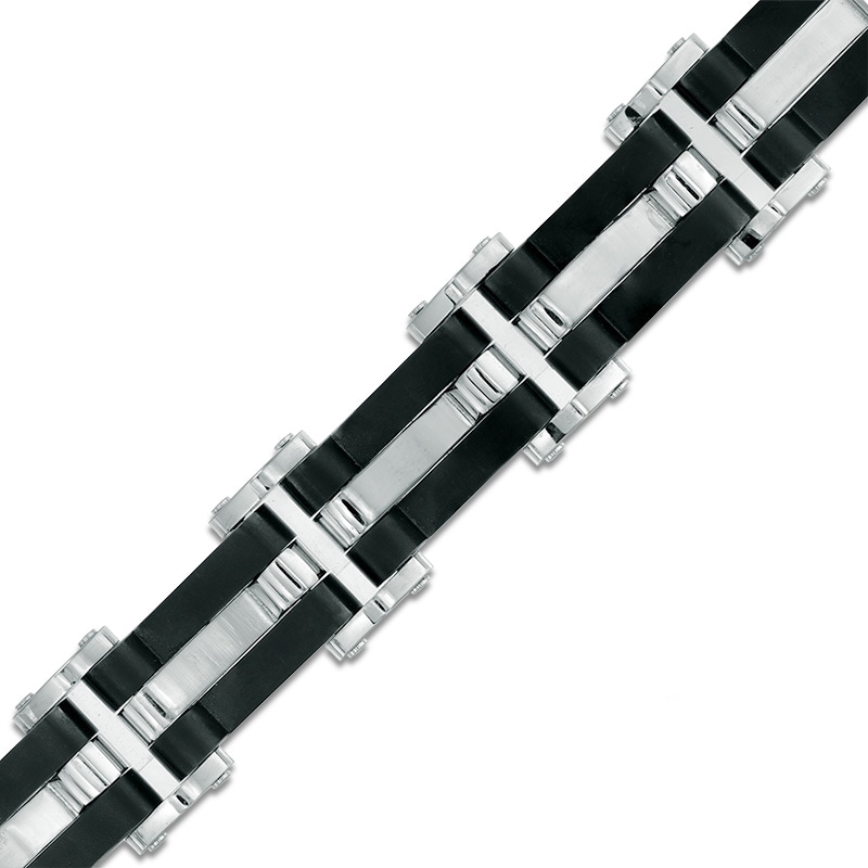 Men's Wavy Link Bracelet in Stainless Steel and Black IP - 8.5"|Peoples Jewellers