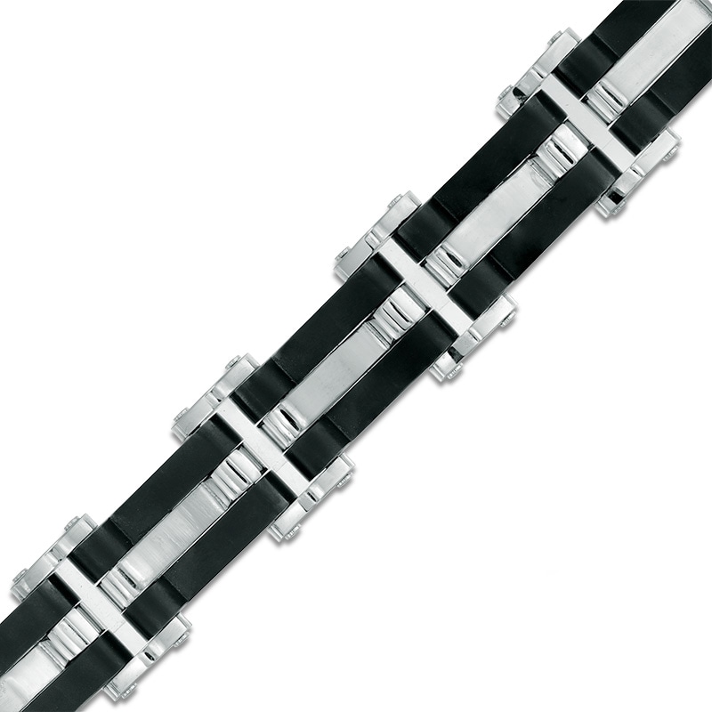 Main Image 1 of Wavy Link Bracelet in Stainless Steel and Black IP - 8.5"