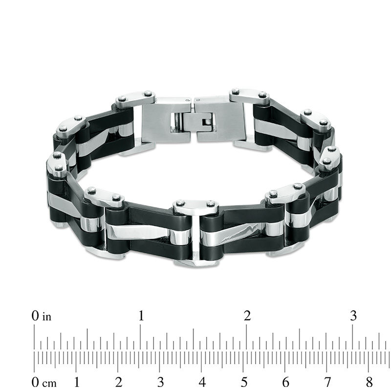 Wavy Link Bracelet in Stainless Steel and Black IP - 8.5"